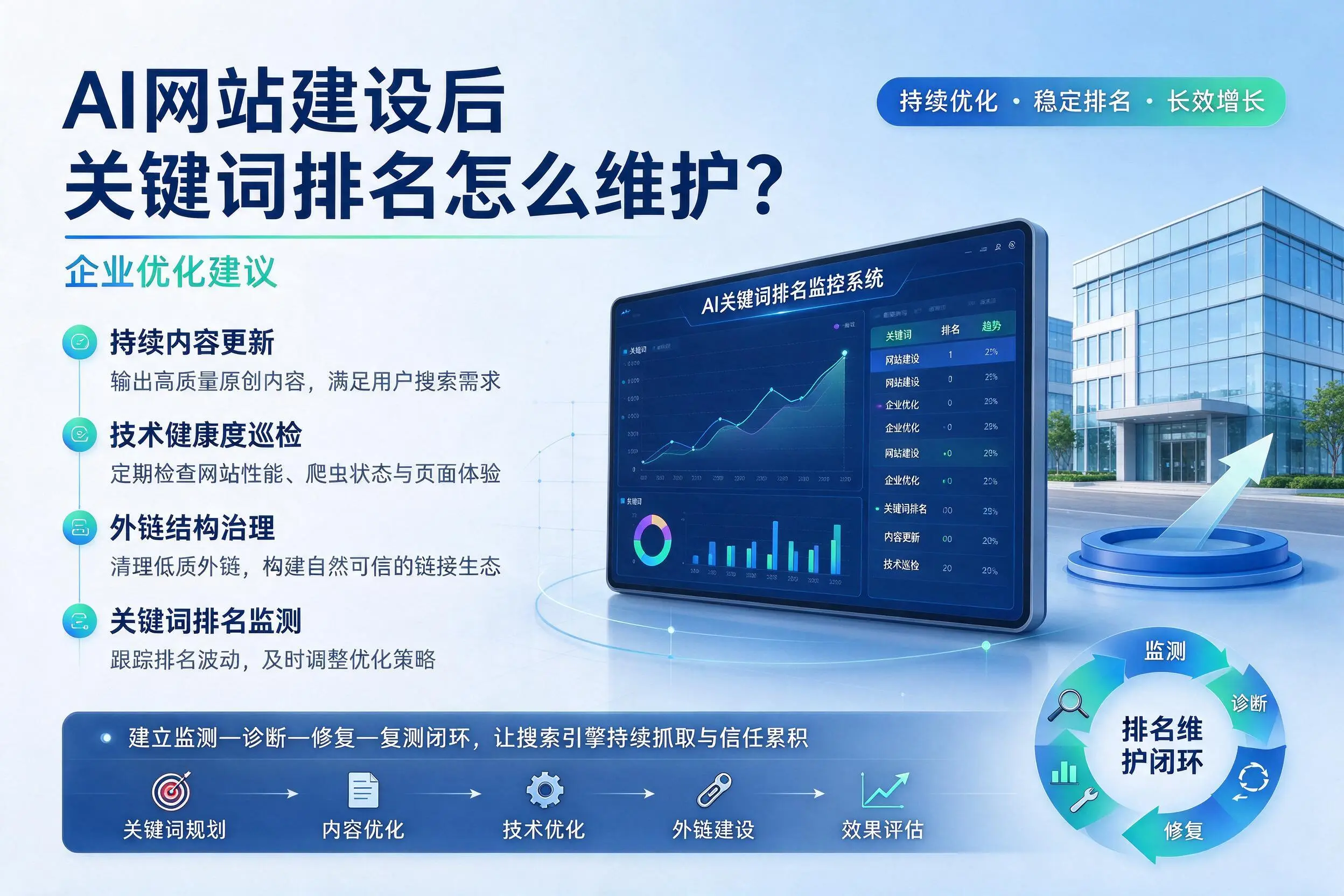 AI网站建设后关键词排名怎么维护?湘潭企业优化建议